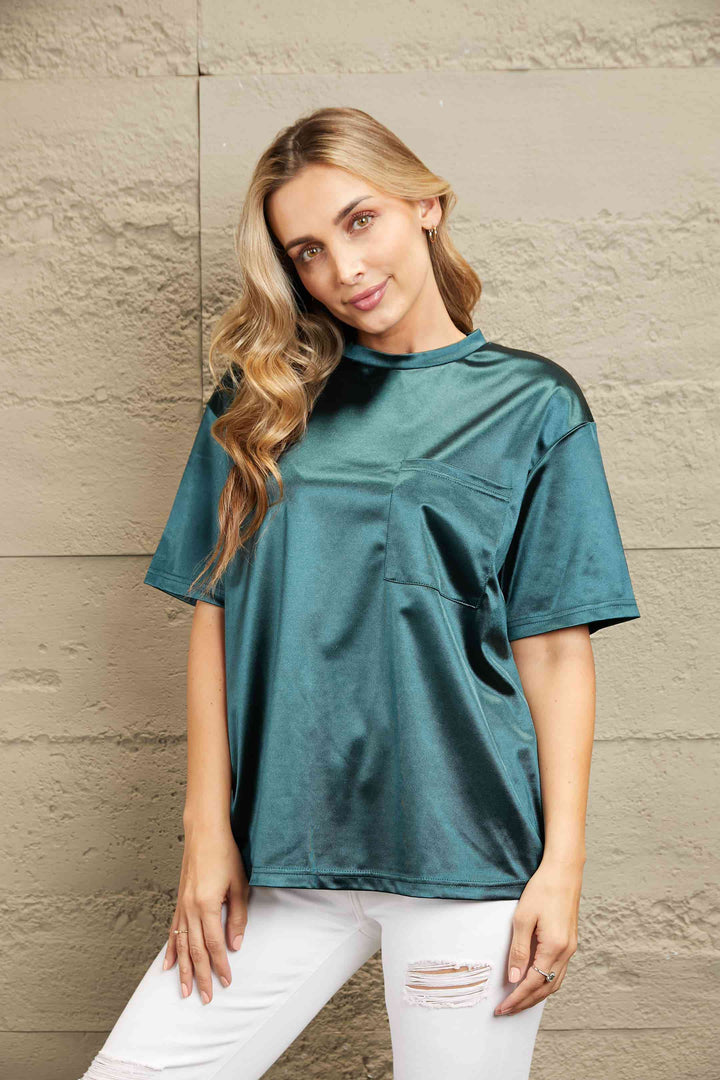 Double Take Round Neck Dropped Shoulder Top | 1mrk.com