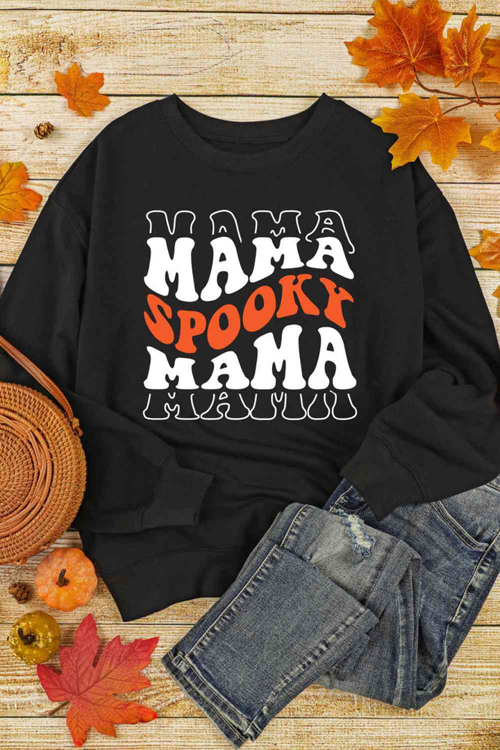 Round Neck Long Sleeve SPOOKY MAMA Sweatshirt |1mrk.com