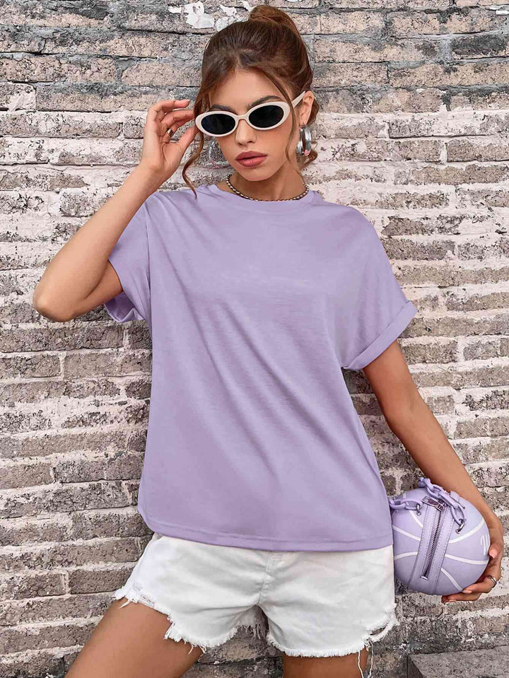 Round Neck Cuffed Sleeve T-Shirt | 1mrk.com