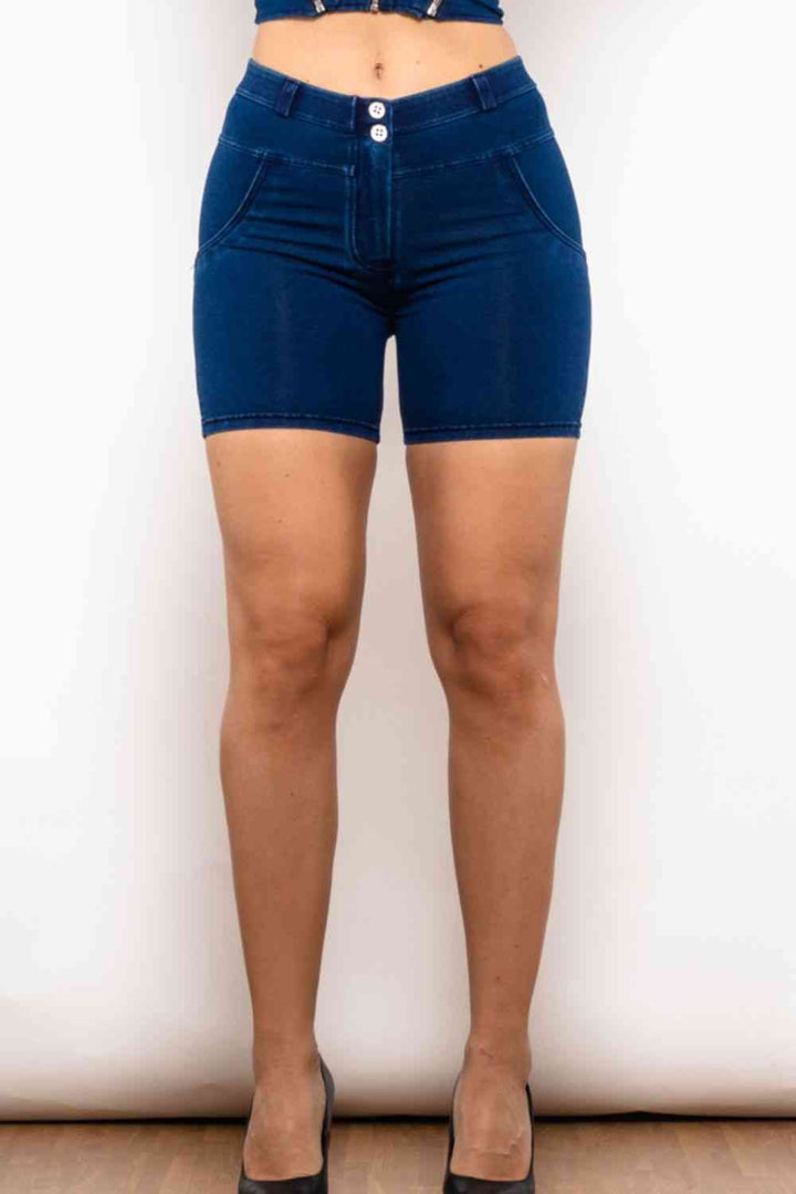 Full Size Buttoned Skinny Denim Shorts | 1mrk.com