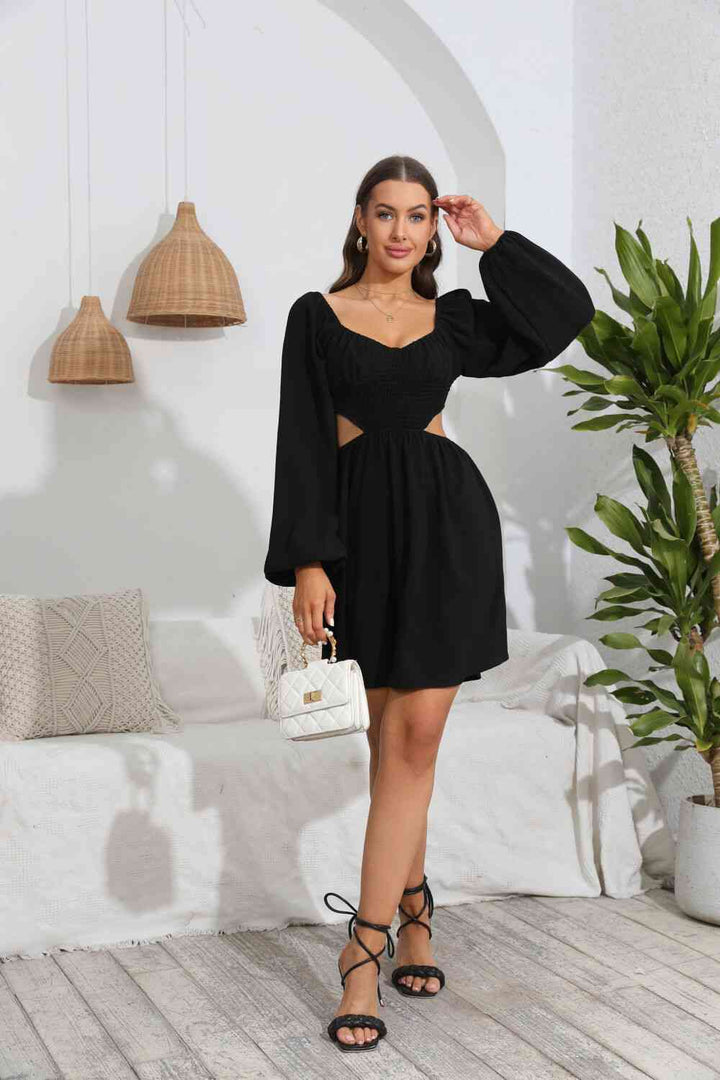 Cutout Long Balloon Sleeve Dress |1mrk.com