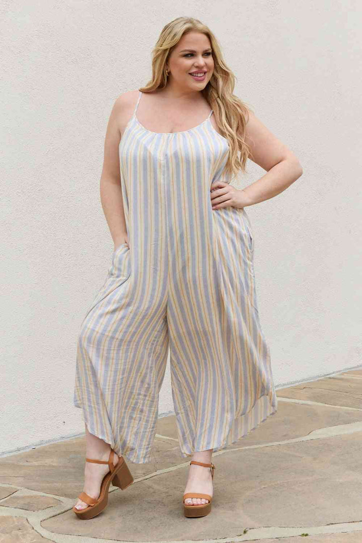 HEYSON Full Size Multi Colored Striped Jumpsuit with Pockets | 1mrk.com