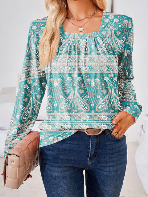 Full Size Square Neck Long Sleeve Blouse | 1mrk.com