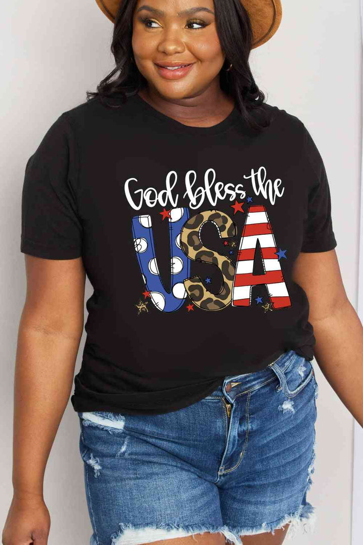 Simply Love Full Size GOD BLESS THE USA Graphic Cotton Tee | 1mrk.com