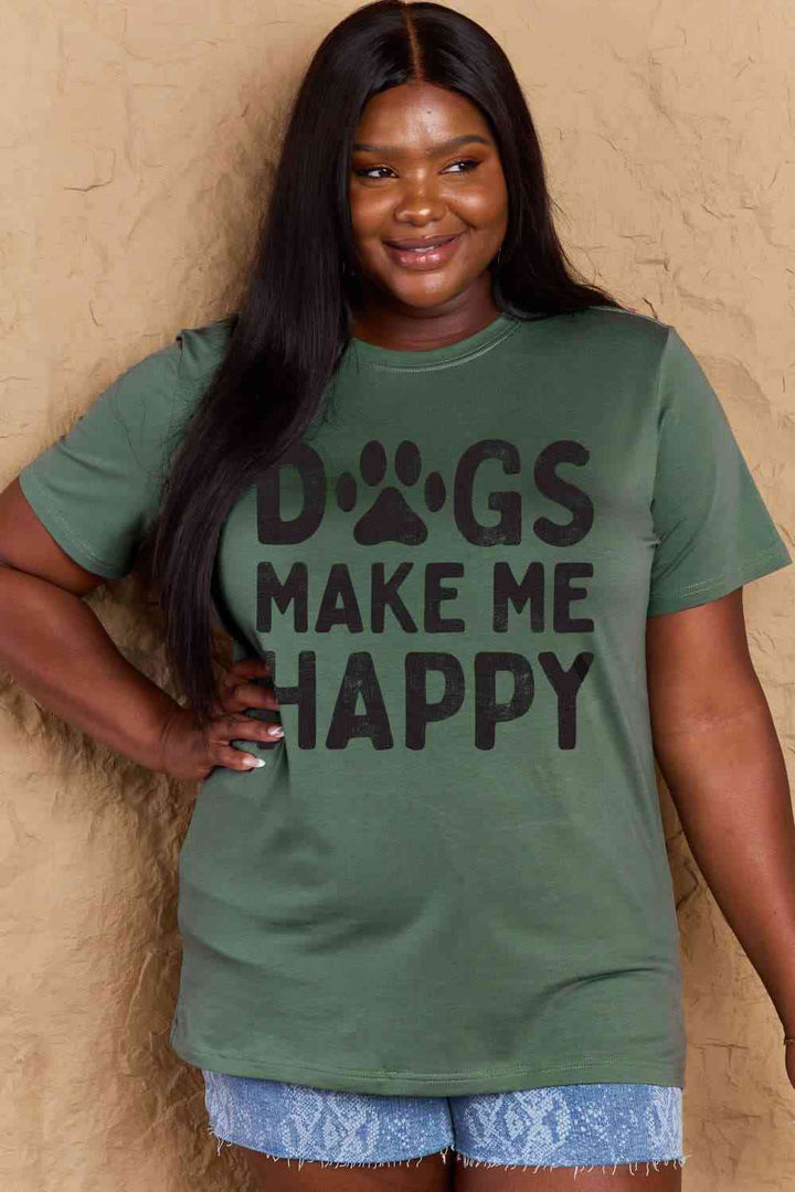 Simply Love Full Size DOGS MAKE ME HAPPY Graphic Cotton T-Shirt | 1mrk.com