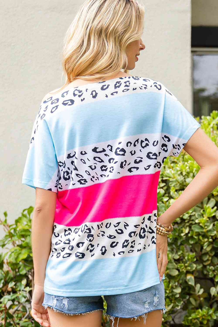 Leopard Print Color Block Tee Shirt | 1mrk.com