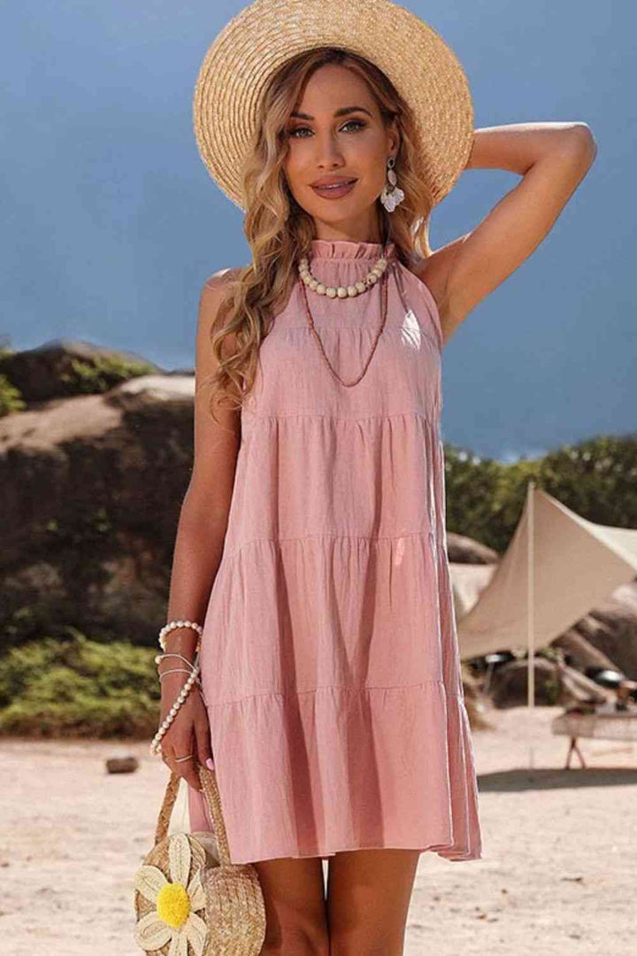 Tie Back Sleeveless Tiered Dress |1mrk.com