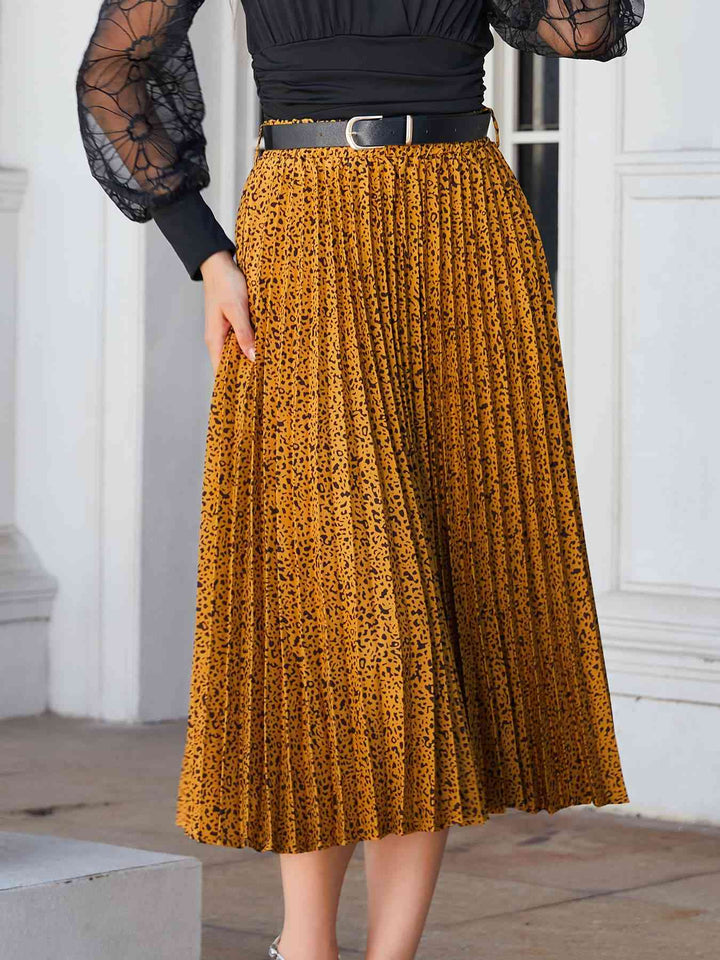 Leopard Print Pleated Midi Skirt |1mrk.com