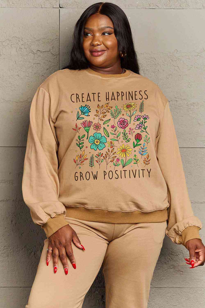 Simply Love Full Size CREATE HAPPINESS  GROW POSITIVITY Graphic Sweatshirt |1mrk.com