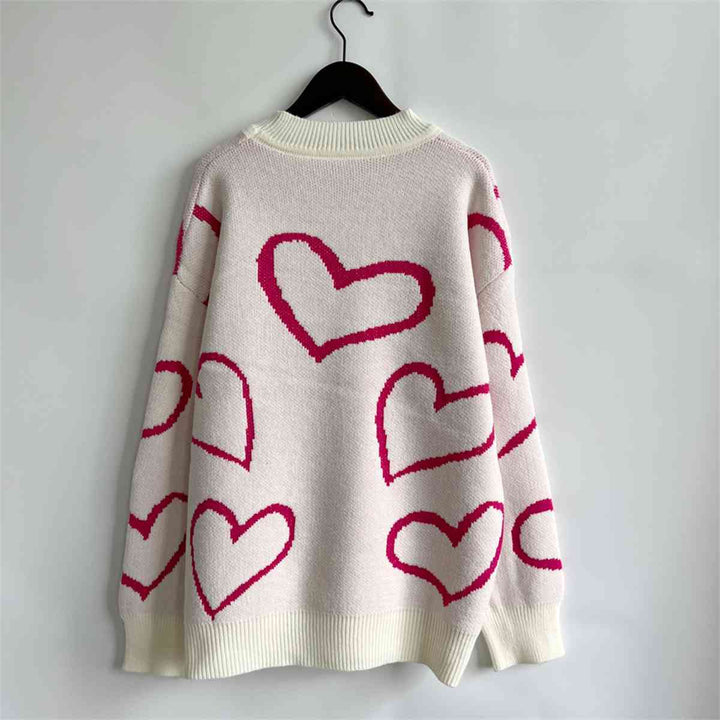 Heart Pattern Long Sleeve Sweater |1mrk.com