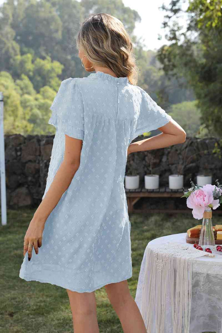 Swiss Dot Round Neck Flutter Sleeve Dress |1mrk.com