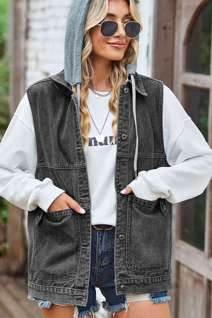 Sleeveless Denim Top with A Detachable Hood | 1mrk.com