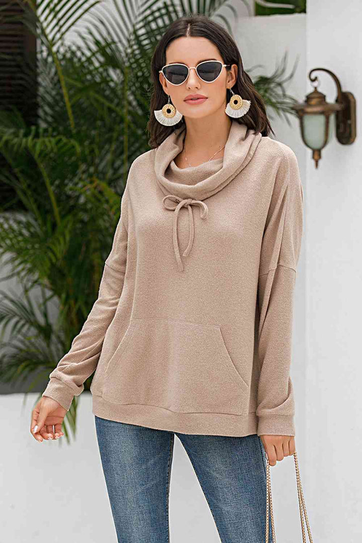 Cowl Neck Drop Shoulder Sweatshirt |1mrk.com