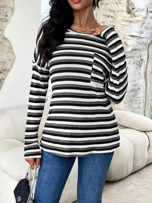 Striped Drop Shoulder Long Sleeve T-Shirt | 1mrk.com