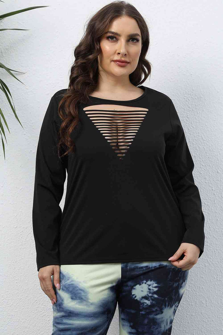 Plus Size Cutout Front Long Sleeve T-Shirt | 1mrk.com