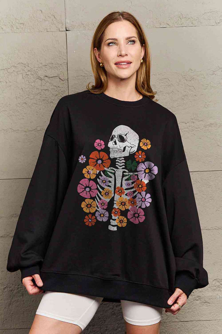 Simply Love Simply Love Full Size Flower Skeleton Graphic Sweatshirt |1mrk.com