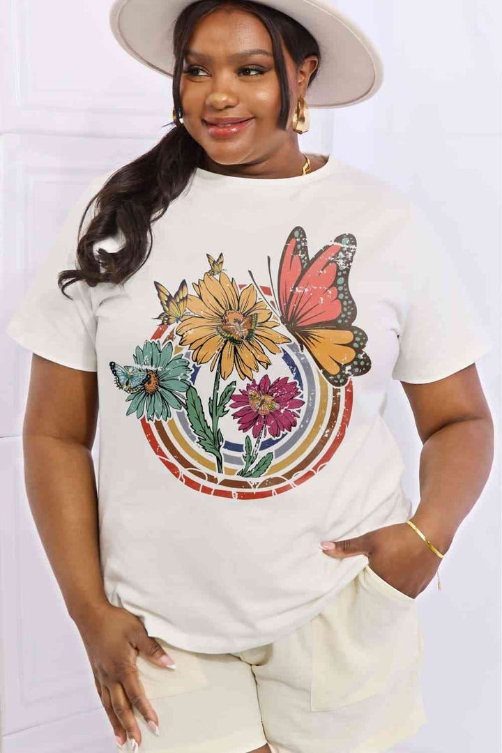 Simply Love Simply Love Full Size Flower & Butterfly Graphic Cotton Tee | 1mrk.com