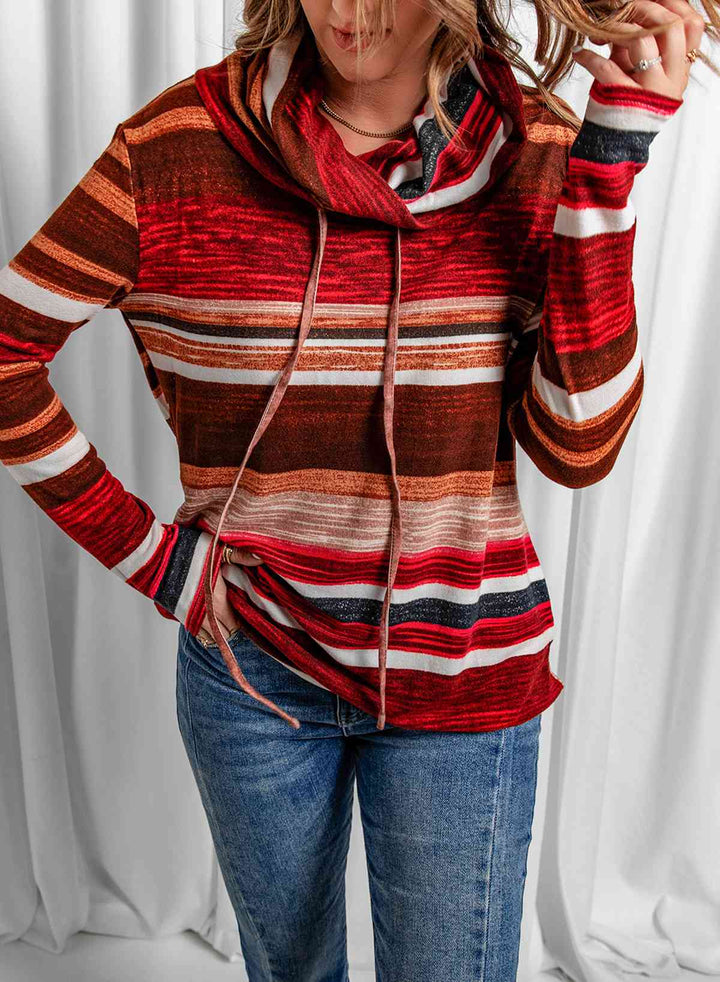 Striped Cowl Neck Tunic Sweatshirt |1mrk.com