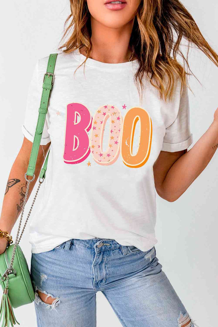 Round Neck Short Sleeve BOO Graphic T-Shirt | 1mrk.com