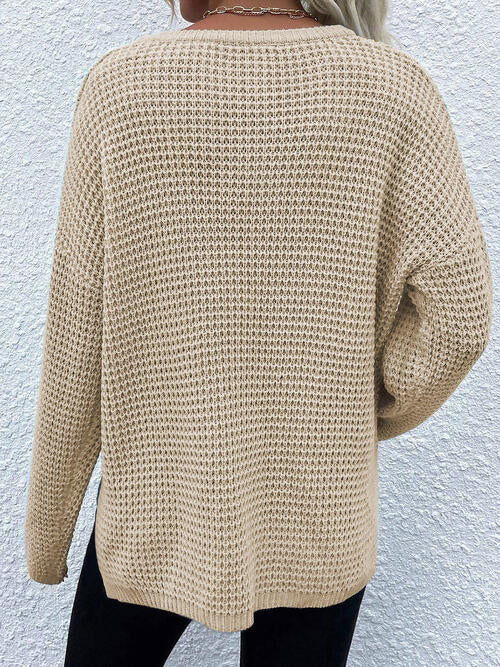 Notched Long Sleeve Sweater |1mrk.com