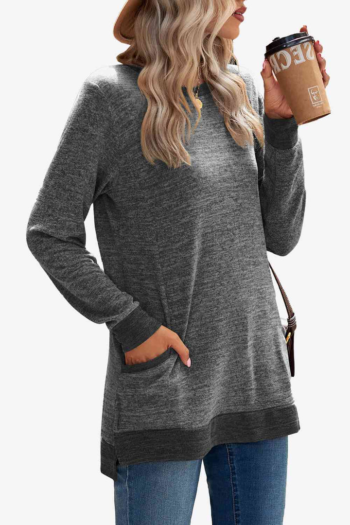 Heathered Slit Top with Pockets | 1mrk.com