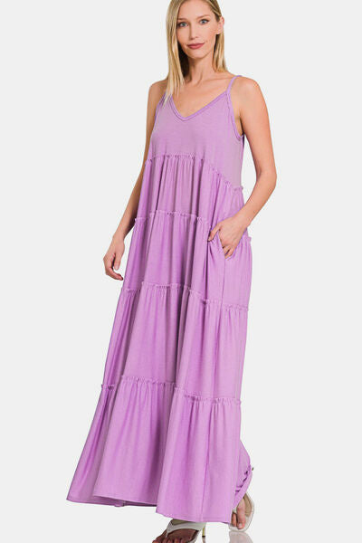 Zenana Frill Tiered V-Neck Maxi Cami Dress | Trendsi