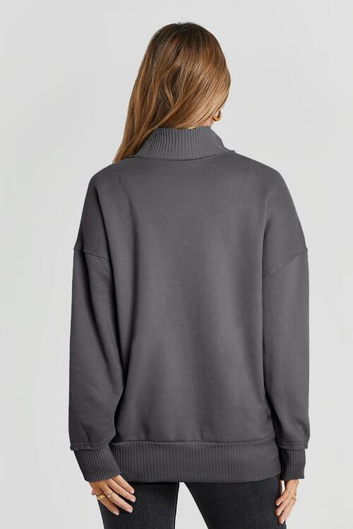 Half Snap Drop Shoulder Long Sleeve Sweatshirt |1mrk.com