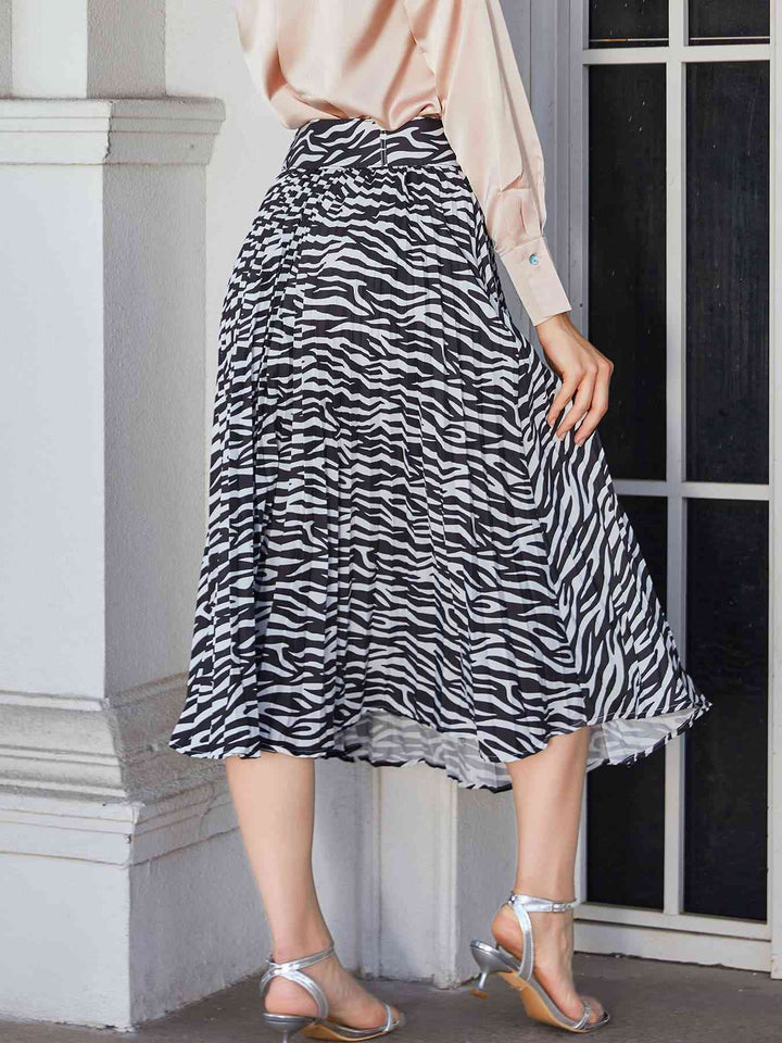 Double Take Animal Print Pleated Midi Skirt |1mrk.com