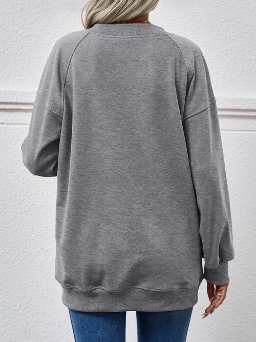 Round Neck Drop Shoulder Long Sleeve Sweatshirt |1mrk.com