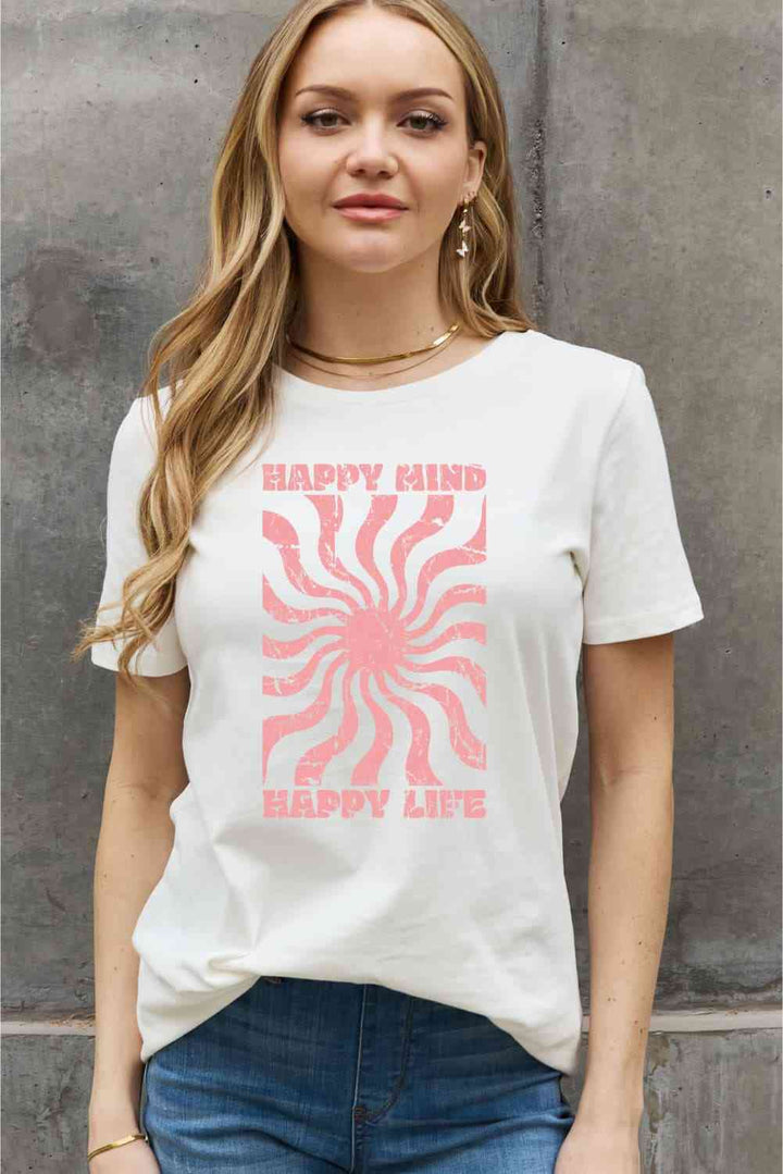 Simply Love Full Size HAPPY MIND HAPPY LIFE Graphic Cotton Tee | 1mrk.com