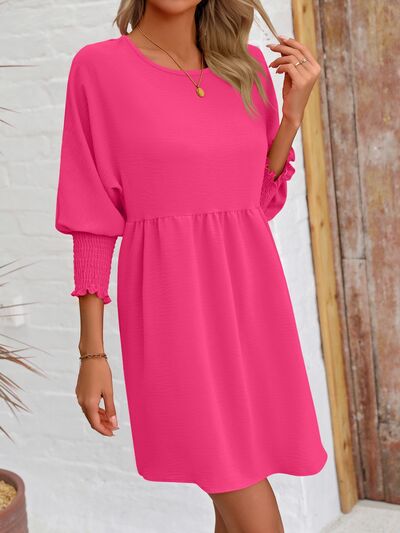 Round Neck Lantern Sleeve Mini Dress |1mrk.com