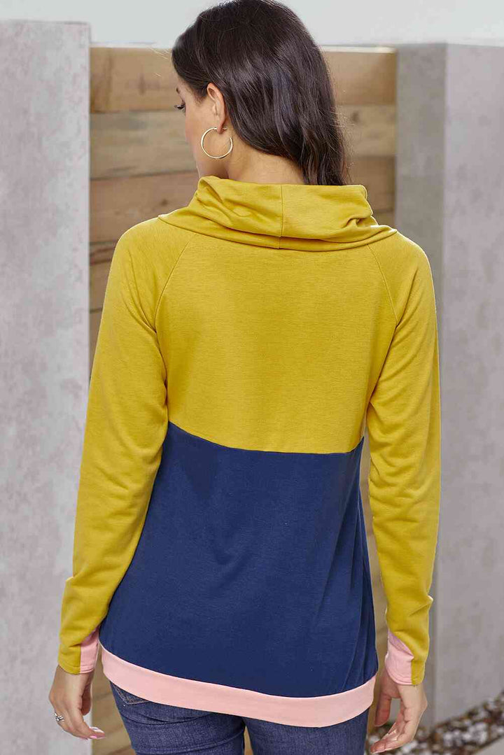 Color Block Raglan Sleeve Drawstring Sweatshirt |1mrk.com