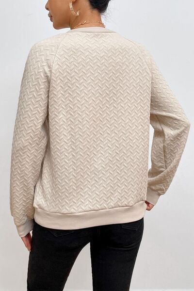 Texture Round Neck Long Sleeve Sweatshirt |1mrk.com