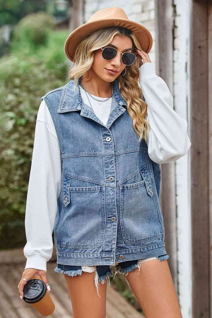 Sleeveless Denim Top with A Detachable Hood | 1mrk.com