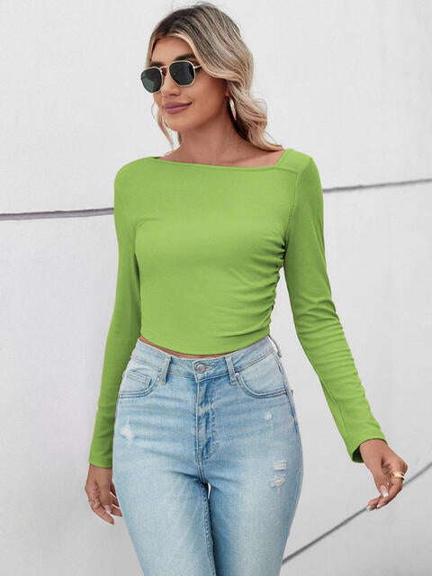 Asymmetrical Neck Long Sleeve T-Shirt | 1mrk.com