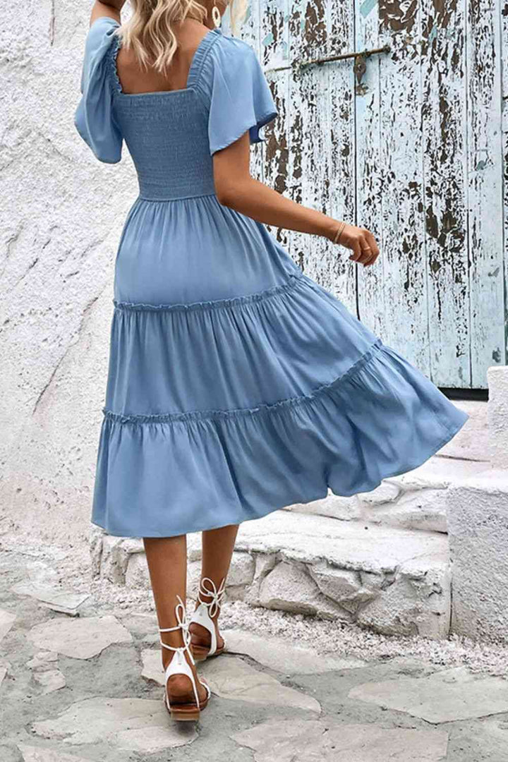 Smocked Square Neck Frill Trim Dress | 1mrk.com