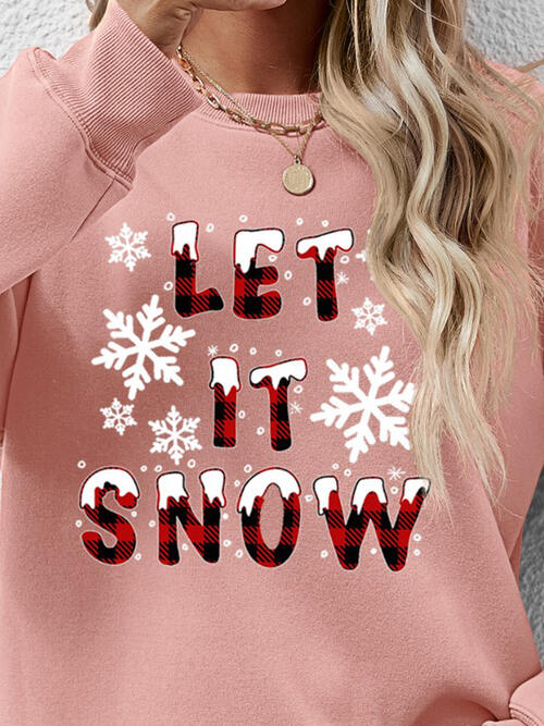 LET IT SNOW Round Neck Long Sleeve Sweatshirt |1mrk.com