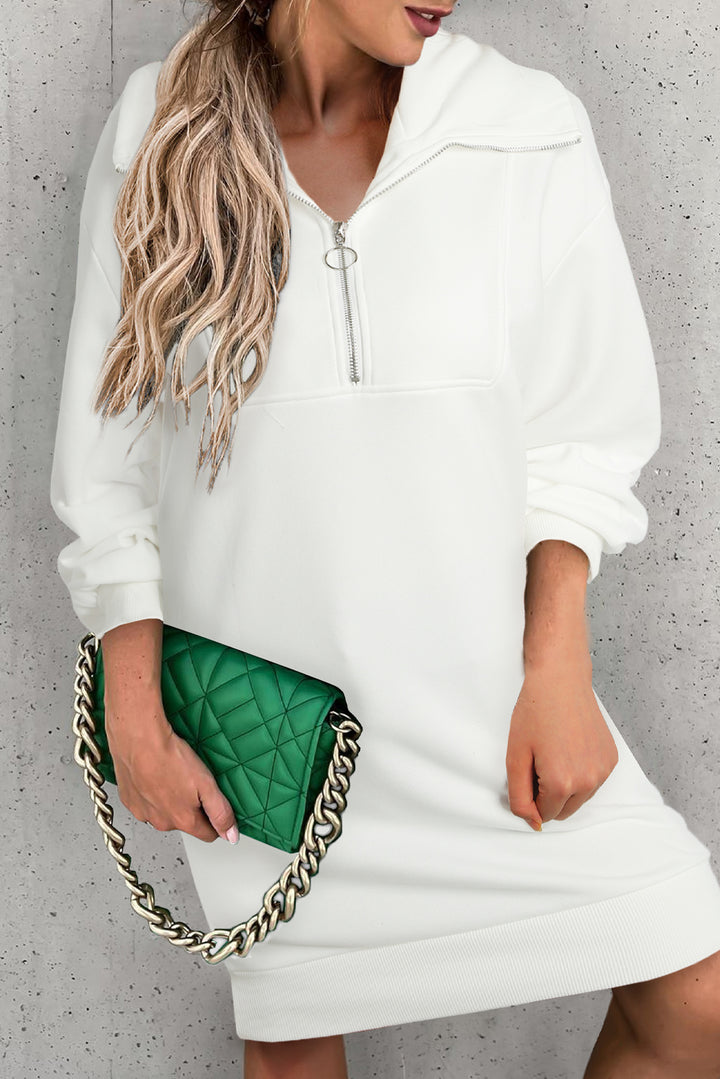 Half Zip Dropped Shoulder Mini Sweatshirt Dress | Trendsi