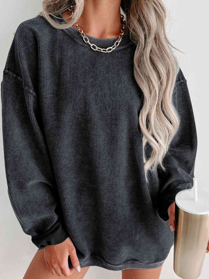 Round Neck Dropped Shoulder Sweatshirt |1mrk.com