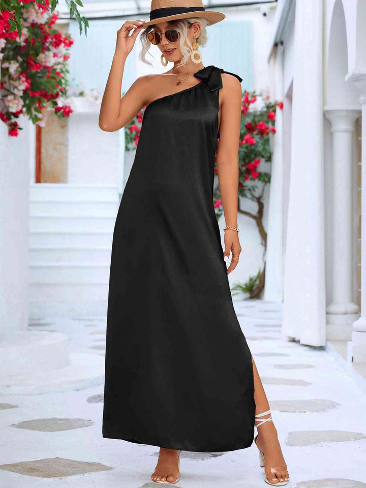 One-Shoulder Slit Maxi Dress |1mrk.com