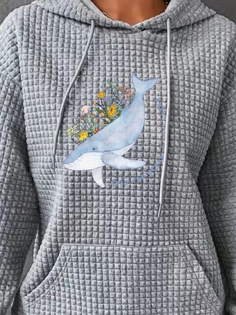 Full Size Whale Graphic Drawstring Hoodie | 1mrk.com