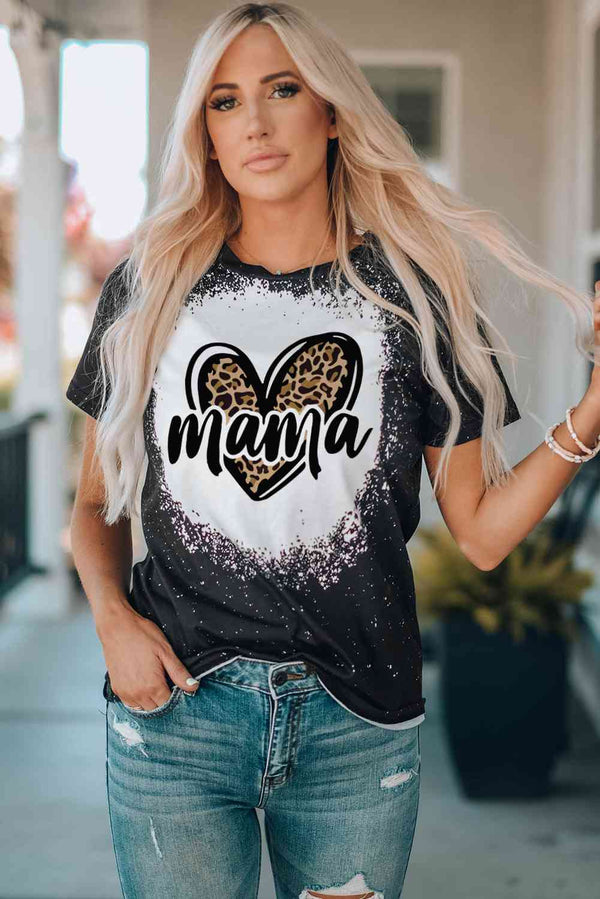 MAMA Leopard Heart Graphic Short Sleeve Tee | 1mrk.com