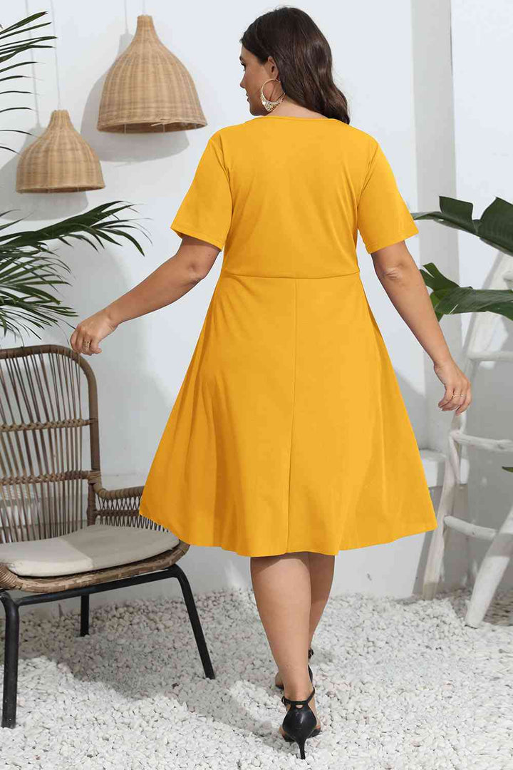 Plus Size Round Neck Openwork Dress |1mrk.com