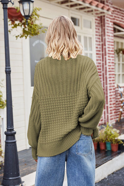 Ribbed Drop Shoulder Lantern Sleeve Sweater | Trendsi