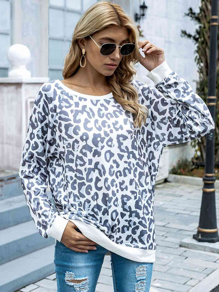 Leopard Round Neck Tunic Top | 1mrk.com