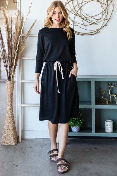 Reborn J Drawstring Waist Long Sleeve Tee Dress |1mrk.com