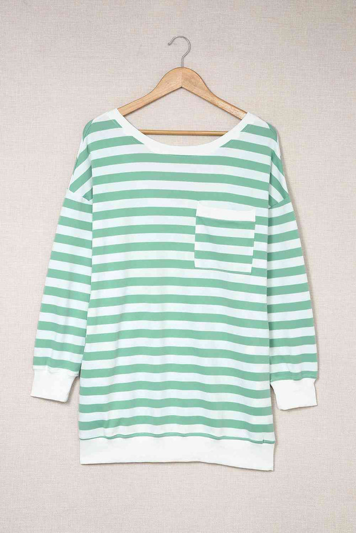 Striped Dropped Shoulder Longline Top | 1mrk.com