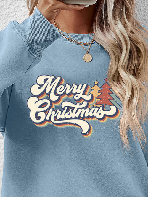 Christmas Letter Graphic Round Neck Sweatshirt |1mrk.com