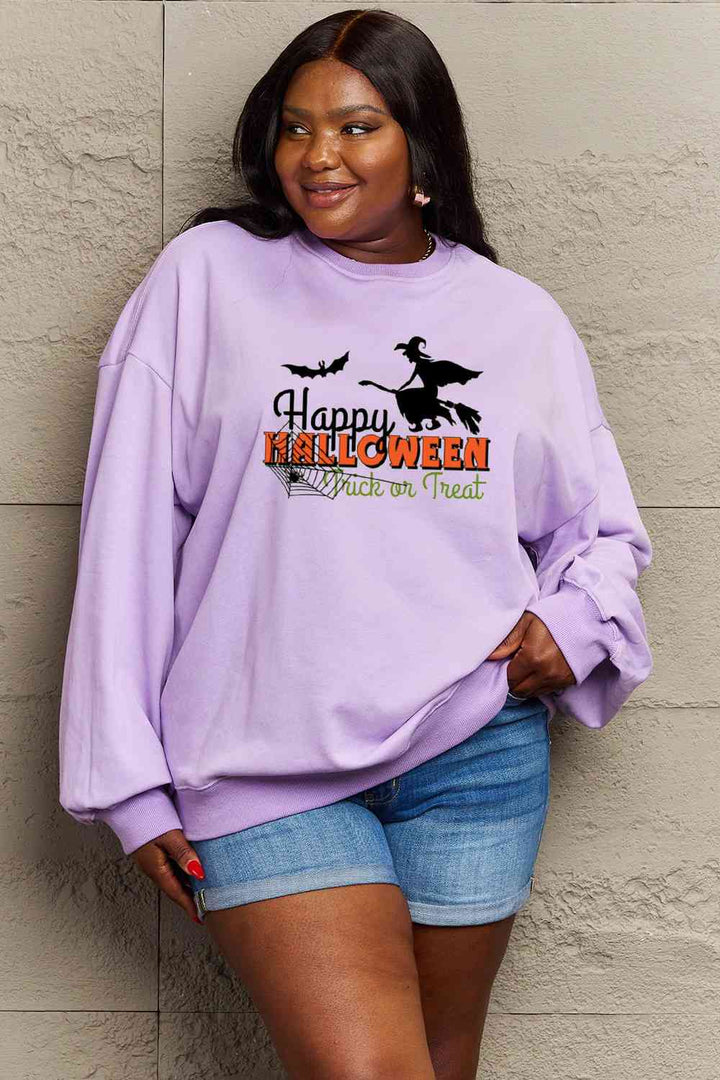 Simply Love Full Size HAPPY HALLOWEEN TRICK OR TREAT Graphic Sweatshirt |1mrk.com