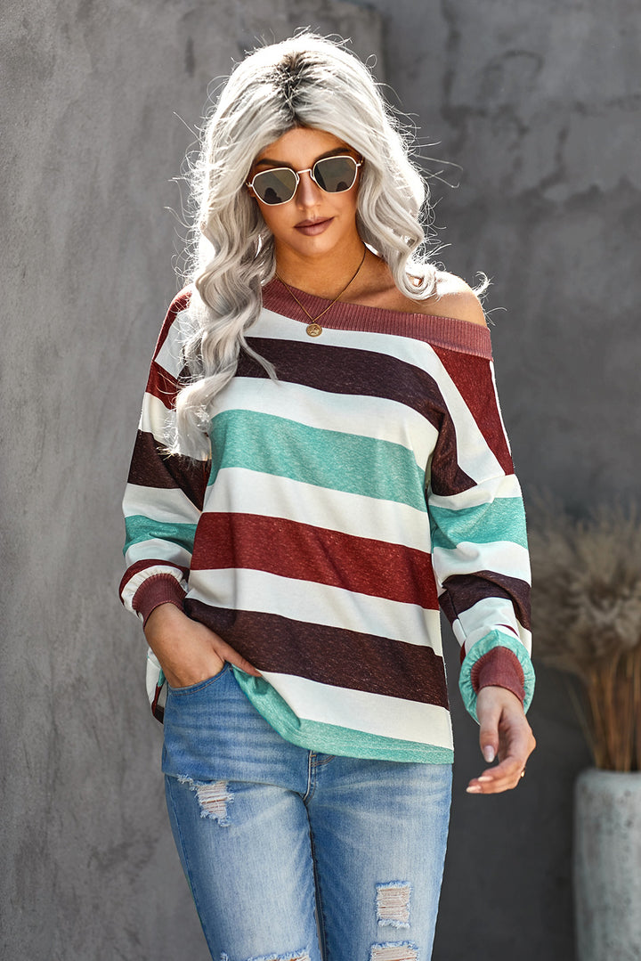 One Shoulder Striped Color Block Top | 1mrk.com